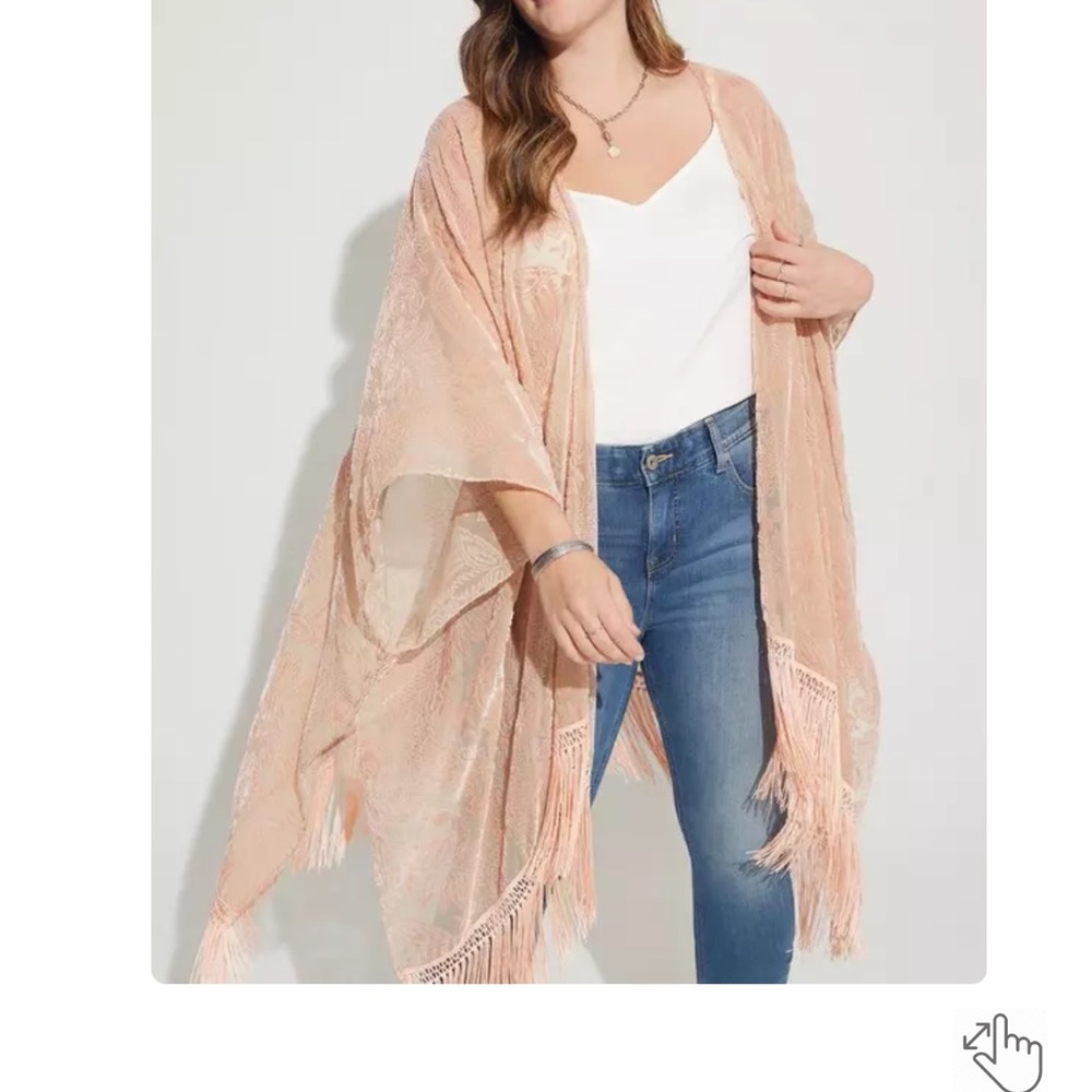 Torrid Velvet Burnout Fringe Ruana OS Champagne Pink
